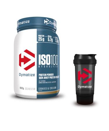 Dymatize ISO 100 Hydrolyzed Cookies & Cream 932g - Whey Protein Hydrolysate - Isolate Powder + Dymatize Shaker 500 ml - Buy Online on GoSupps.com