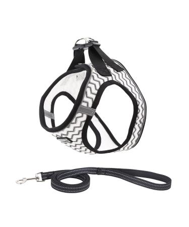 Suredoo dog harness with leash anti -train dishes reflective chest harness for small dogs pets cats puppies (white wave XS) XS white wave