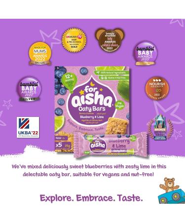 For Aisha Oaty Bars Blueberry & Lime 30 Bars - Halal, Vegan, Nut Free, Gluten Free, Dairy Free | 100% Natural Ingredients - Baby & Toddler Snacks - Buy Online on GoSupps.com