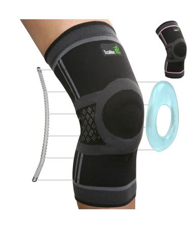 TechWare Pro Knee Compression Sleeve - Knee Braces for Knee Pain. Knee Sleeve with Side Stabilizers & Patella Gel Pads. Knee Brace for Working Out Arthritis & Meniscus Tear. 5 Sizes. Single Pack Medium Black/Gray