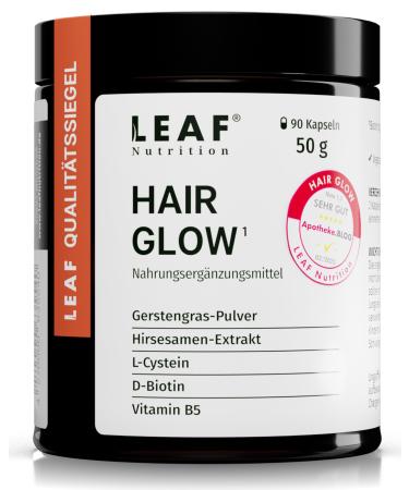 Leaf Hair Glow capsules vegan nutritional supplement with barley grass deer seeds & l-cysteine |With D-Biotin for the hair |for 45 days (90 pieces) |Sustainable glass packaging & made in Germany