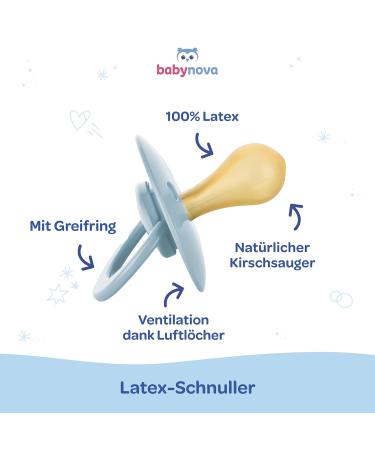 Buy Baby-Nova Latex Baby Pacifier Set - Cherry Shape BPA-Free Natural Rubber 0-24 Months - Made in Germany (Light Blue & Dark Blue) - International Shipping Available - Buy Online on GoSupps.com