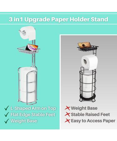 Freestanding Toilet Paper Holder Stand with Reserve & Dispenser - Chrome Finish | Bathroom Storage Rack for 4 Mega Rolls with Cell Phone Shelf - Buy Online on GoSupps.com