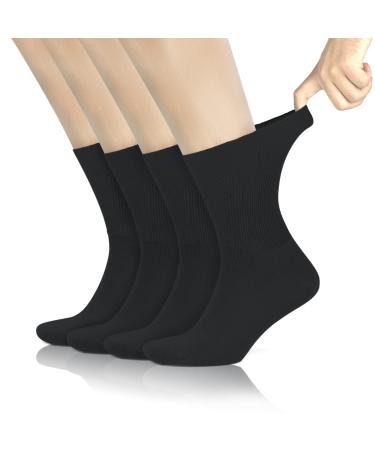 GoWith 4 Pairs Cotton Comfortable Men's Crew Diabetic Socks Non-Binding Business Lightweight Dress Socks | 3039 Black Shoe Size: 7.5-9.5 Shoe Size: 7.5-9.5 Black