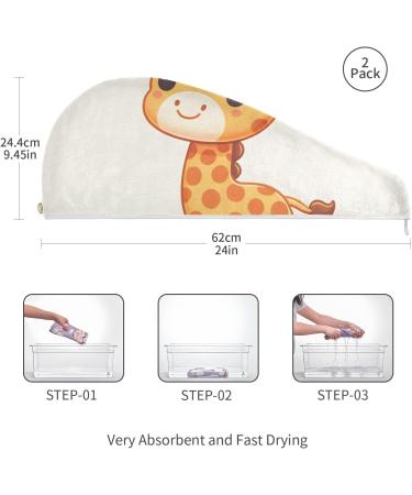 Buy Lovely Cartoon Giraffe Hair Towels 2-Pack | Super Absorbent Quick Dry Hair Turbans for Women & Girls - Buy Online on GoSupps.com