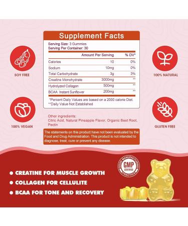 Buy Sugar-Free Creatine Monohydrate Gummies | Chewable Muscle Supplement for Men & Women | Pineapple Flavor | Boost Energy & Gains - Buy Online on GoSupps.com