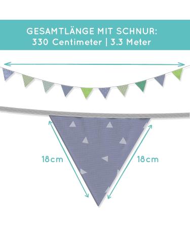Colorful Fabric Pennant Chain for Children's Room Decoration | 330cm Green/Grey Garland for Boys & Girls - Buy Online on GoSupps.com