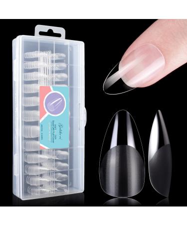 Gelike EC Soft Gel Full Cover Nail Tips Kit for Soak Off Nail Extensions, 240Pcs Clear Short Almond Gelly Tips Pre-buff PMMA False Press on Nail Tips, 12 Sizes