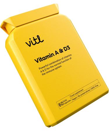 Vitl Vitamin A & D3 Daily Supplement - 60 High Strength Easy Swallow Capsules - Support for The Immune System & Overall Wellbeing - Vegan Friendly Tablets Vitamin A & D3 60 count (Pack of 1) - Buy Online on GoSupps.com