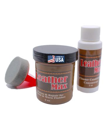 Furniture Leather Max Refinish and Restorer Kit / 4 Oz Restorer / 2 Oz Conditioner / 1 Sponge (Leather Repair) (Vinyl Repair) (Dark Brown)