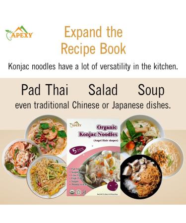 Apexy Organic Shirataki Konjac Noodle Angel Hair Pasta 53.6oz - 8 Pouches | Low Calorie, Low-Carb, Gluten-Free, Vegan, Keto & Paleo-Friendly - Buy Online on GoSupps.com