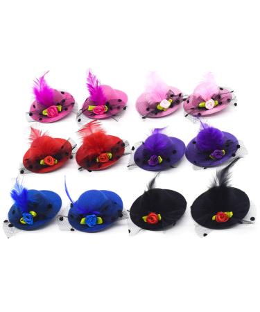 AUEAR  12 Pack Mini Hat Hair Clip with Faux Feather 6 Colors Fashion Shining Hat Hair Clip for Decoration(Style A) 12 Count (Pack of 1) Style A