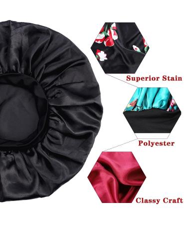 2PCS Large Silk Satin Bonnet Set for Curly Hair - Black+Peacock Blue - Buy Online on GoSupps.com