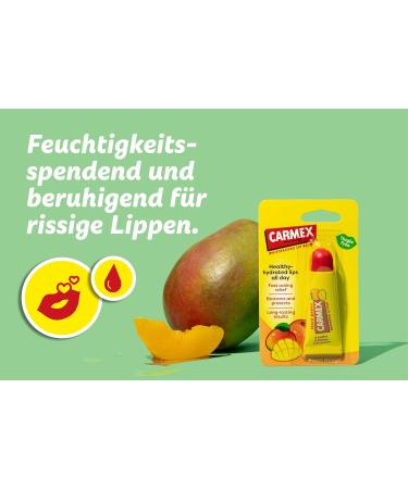 Carmex Peach Mango Tube Moisturizing and Soothing Lip Balm for Chapped Lips with Vaseline Vitamin E and Beeswax (12 x 10 g) - Buy Online on GoSupps.com