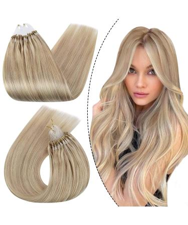 UGEAT Microring Extensions Real Hair Blond 50cm Micro Loop Extensions Ashblond Highlight Bleaching Bleach Hair Extension Microring Real Hair Extensions 50g 50 Cm 1.Microring #18/613
