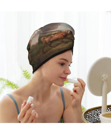 Hair Towel Wrap - Quick Drying Towel Turban with Button | Suitable for All Hair Types | Three Horses Oil Painting Design - Buy Online on GoSupps.com