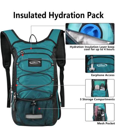 Lunidry Bicycle Backpack with 3L Drinking Bubble | Waterproof Hydration Backpack for MTB Ski and Outdoor Sports - 15L for Men & Women - Dark Emerald - Buy Online on GoSupps.com