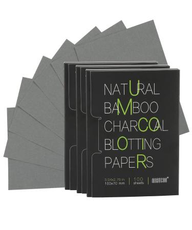 Mirucoo 300 Count Natural Bamboo Charcoal Blotting Papers Organic Facial Oil Absorbing Sheets for Oily Skin Care Daily Oil Control Linen Tissues (100 PCS/PK 3 PKS) 100 Count (Pack of 3)