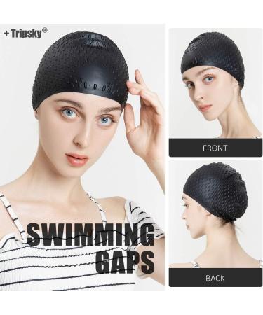 Tripsky Silicone Swim Cap - Ideal for Curly Short to Long Hair - Unisex Bathing Cap for Men and Women - Black - Buy Online on GoSupps.com