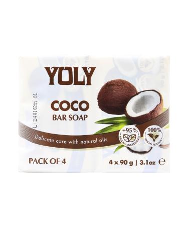 Yoly Coconut Bar Soap (90 g Pack of 4) - 95% Natural Vegan-Friendly Moisturizing Soap for Silky Smooth Skin