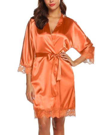 Besdel Women's Satin Silk V-Neck Kimono Robe in XS Coral - Bridesmaids Robe - Buy Online on GoSupps.com