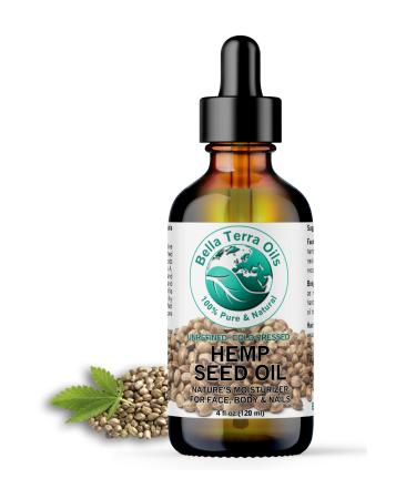 Bella Terra Oils - Hemp Seed Oil 4 oz - Dive into the World of Linoleic Acid & Alpha-Linolenic Acid Packed with Essential Vitamins Perfect for Cosmetic Elixirs 4 Ounce