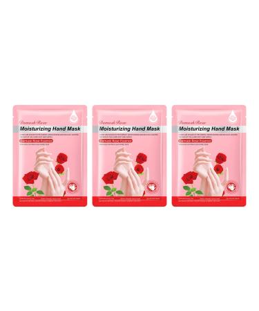 Shefave Moisturising Gloves Hand Mask 3 Pairs Hand Masks for Dry Hands Repair Whitening and Anti-aging Suitable for Dry Aging Cracked Hands Intense Skin Nutrition Hand Cream Mask(Rose)