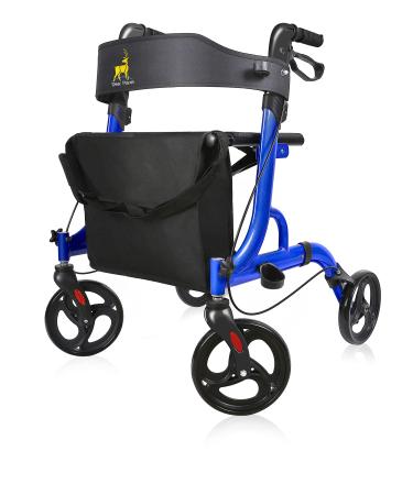 DeerPlanet Rollator Walkers for Seniors and Adults, 8" Wheels Medical Rolling Walker with Seats, Adjustable Handle & Basket, Aluminum Mobility Aids Blue