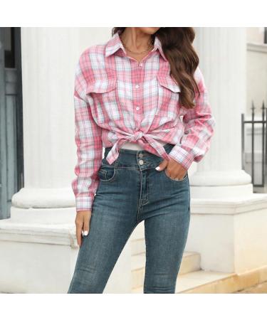 Zudoo Women's Pink Checkered Button Down Shirt - Elegant Pocket Design Long Sleeve & Washable Daily Wear - Buy Online on GoSupps.com