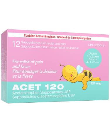 ACET Suppository for Fever & Pain 120mg - Fever Reducer Suppositories for Children (1-2 Years) - Comfortable & Safe Acetaminophen Suppository - For Rectal Use Only ACET - 120