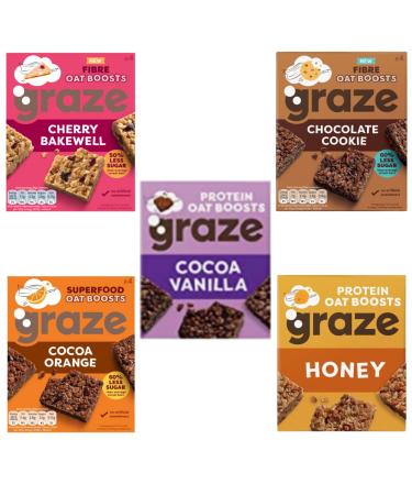 Graze Protein Oat Bars – Healthy Snacks, Whole Grain Oats, Natural Flavours, High Fibre, Less Sugar (20 Snacks – 5 Packs of 4 x 30g)