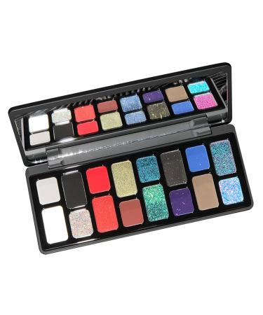Smokey Eyeshadow Makeup Palette, 16 Colors, Cool Tone, Shimmer, Matte, Metallic, Long Lasting, Waterproof, Blendable, Black, Red, Green, Blue, Glitter, Neutral Holographic,