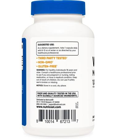Nutricost Vitamin B12 Methylcobalamin 1000mcg Capsules - 240 Count Vegetarian Non-GMO Gluten Free Supplement - Buy Online on GoSupps.com