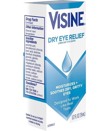 Visine Dry Eye Relief Lubricant Eye Drops | Moisturize & Soothe Irritated Eyes | Polyethylene Glycol Formula | 0.5 fl. oz - Pack of 1 - Buy Online on GoSupps.com