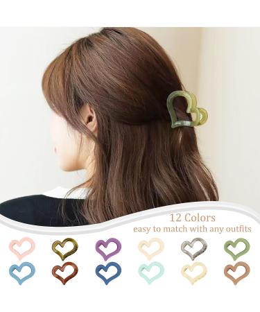 12 Pcs Heart Medium Claw Clips for Thin and Thick Hair - Strong Hold, Cute Heart Design, Non-Slip Jaw Clips in 12 Solid Colors for Women and Girls - Buy Online on GoSupps.com