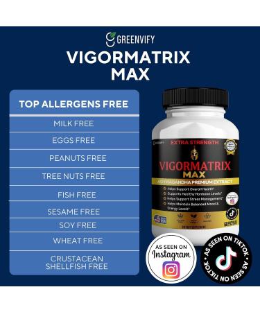 GREENVIFY Vigormatrix Max Ashwagandha Premium Extract 60 Capsules Gluten Free Vegan Non-GMO (1) - Buy Online on GoSupps.com
