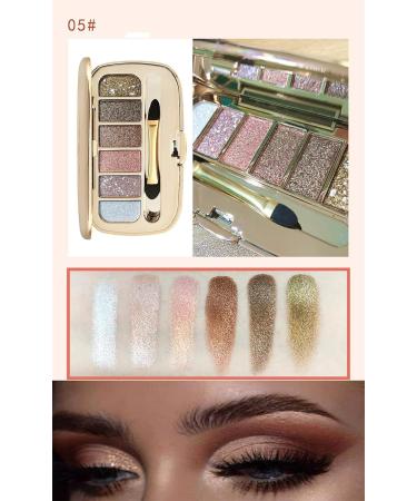 Glitter & Shimmer Eyeshadow Palette - 6 Color Gold, Highly Pigmented, Long Lasting, Waterproof, Sweatproof - Professional Nude Makeup Set for Women - Warm Natural Smokey Eye Palette #05 - Buy Online on GoSupps.com