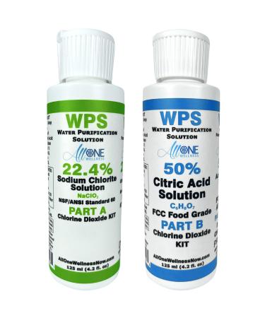 AllOne Wellness | WPS Chlorine Dioxide KIT ClO2 Sodium Solution 22.4% Citric Acid 50% 2 Part CDS KIT 125 ml Water Purification Solution Drops Product of Canada for Camping Hiking and Emergencies