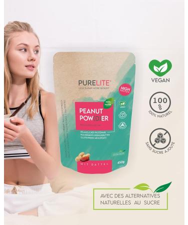 PURELITE Peanut Powder 450g vegan date sweetened peanut top source of natural protein ideal for diets fa - Buy Online on GoSupps.com