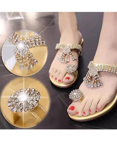 Bunion Corrector Sandals for Women | Summer Rhinestone Orthotic Wedge Slip-Ons | Comfortable Dressy Sandals | Bunion Splints Separator - Size 7.5 Gold - Buy Online on GoSupps.com