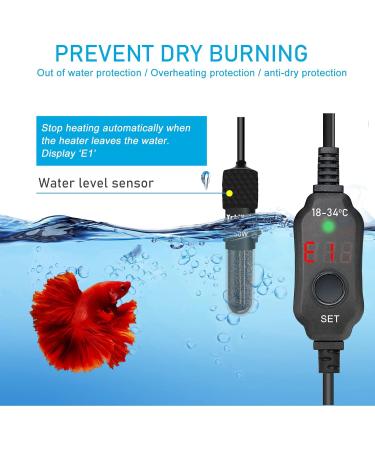 Yukihalu Mini Aquarium Heater 25W-200W with Thermometer & Temperature Controller - Ideal for 1-150L Aquariums - Buy Online on GoSupps.com