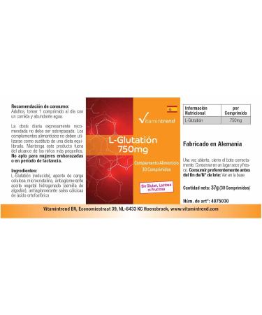 Vitamin trend LGlutathione 750mg high dose reduced glutathione vegan 30 tablets Vitamintrend - Buy Online on GoSupps.com