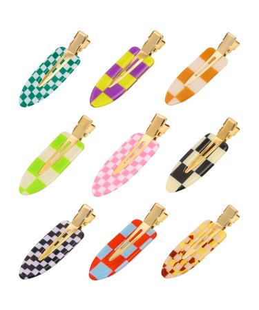 Mini Skater 9Pcs No Bend Hair Clips 2.36 Bang Seamless Hairpin No Crease Curl Pin Clip Duckbill Hair Barrette Accessories for Women Girls Hair Styling and Makeup Application Checkerboard Style