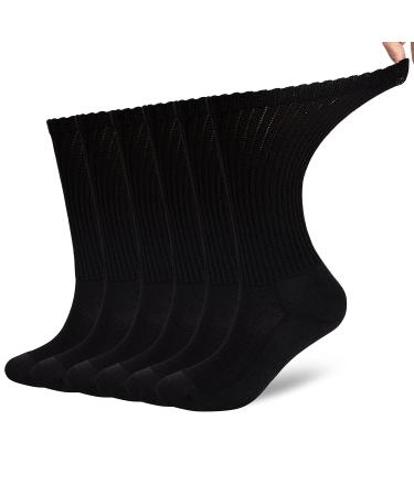Athlemo Men's Bamboo Diabetic Socks Loose Fit Circulation Crew Seamless Breathable Anti-Odor Black 13-15  Black(6 Pairs) Sock size 13-15  Mens shoe size 11-14
