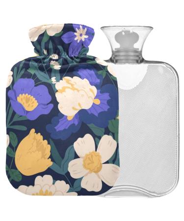 Naanle hot water bottle with lid irises peonies flowers Transparent hot water bottle heat bottle for back pain relief hand feet warmer neck warmth and cold therapy 1l