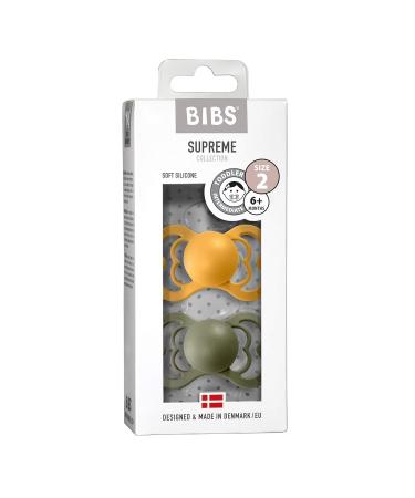 BIBS Supreme Baby Pacifier 2-Pack | Made in Denmark | BPA Free | Size 2 (6-18 Months) | Honey Bee/Olive - Buy Online on GoSupps.com