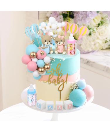 Acmee 47 PCS Bear Cake Toppers - Mini 3D Bear BABY Letters Milk Bottle Blue Pink Gold Foam Balls Cake Toppers for Gender Reveal Baby Shower Party Cake Decorations Bear Bear - Gender Reveal - Buy Online on GoSupps.com
