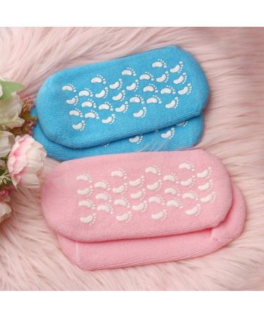 2 Pairs Soft Gel Spa Moisturizing Socks for Repairing Dry Cracked Feet - Blue & Pink - Buy Online on GoSupps.com