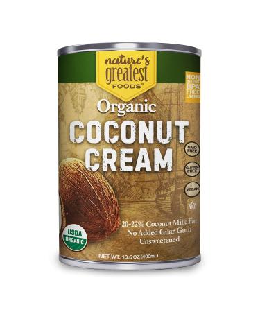Organic Coconut Cream by Natures Greatest Foods - 13.5 Oz - No Guar Gum, No Preservatives  Gluten Free, Vegan and Kosher - 20-22% Coconut Milk Fat, Unsweetened (Pack of 12) Coconut Cream 20%