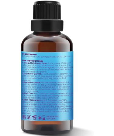 Organic Rosemary Oil for Hair Growth - 100% Pure Essential Oil with Hair Roller | Non-Greasy Hair Growth Serum for Women & Men - Eyebrow, Eyelash and Scalp Care - Buy Online on GoSupps.com